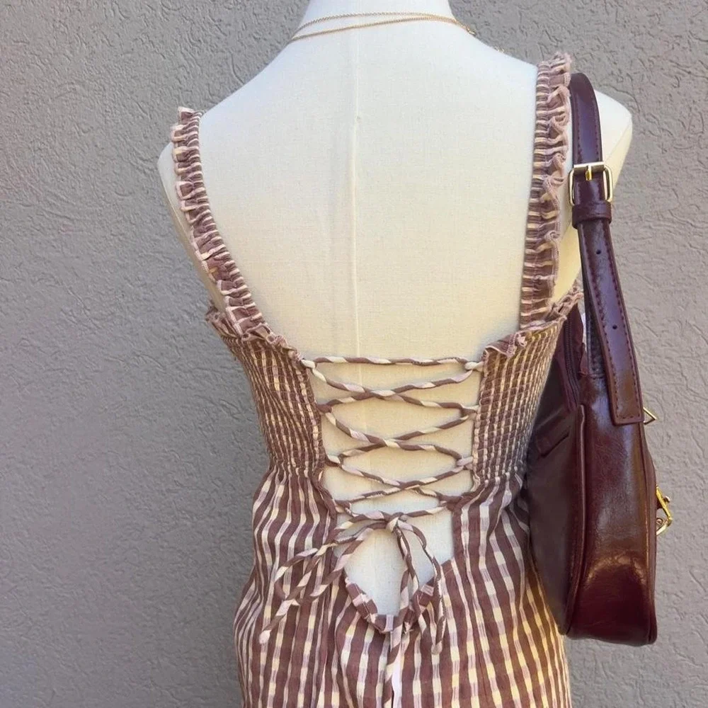 Free People Lucinda Plaid Midi Dress Size Large Lavender Combo NEW